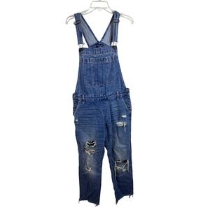 Abercrombie & Fitch Distressed Denim Overalls Distressed Blue‎ Women Size Small